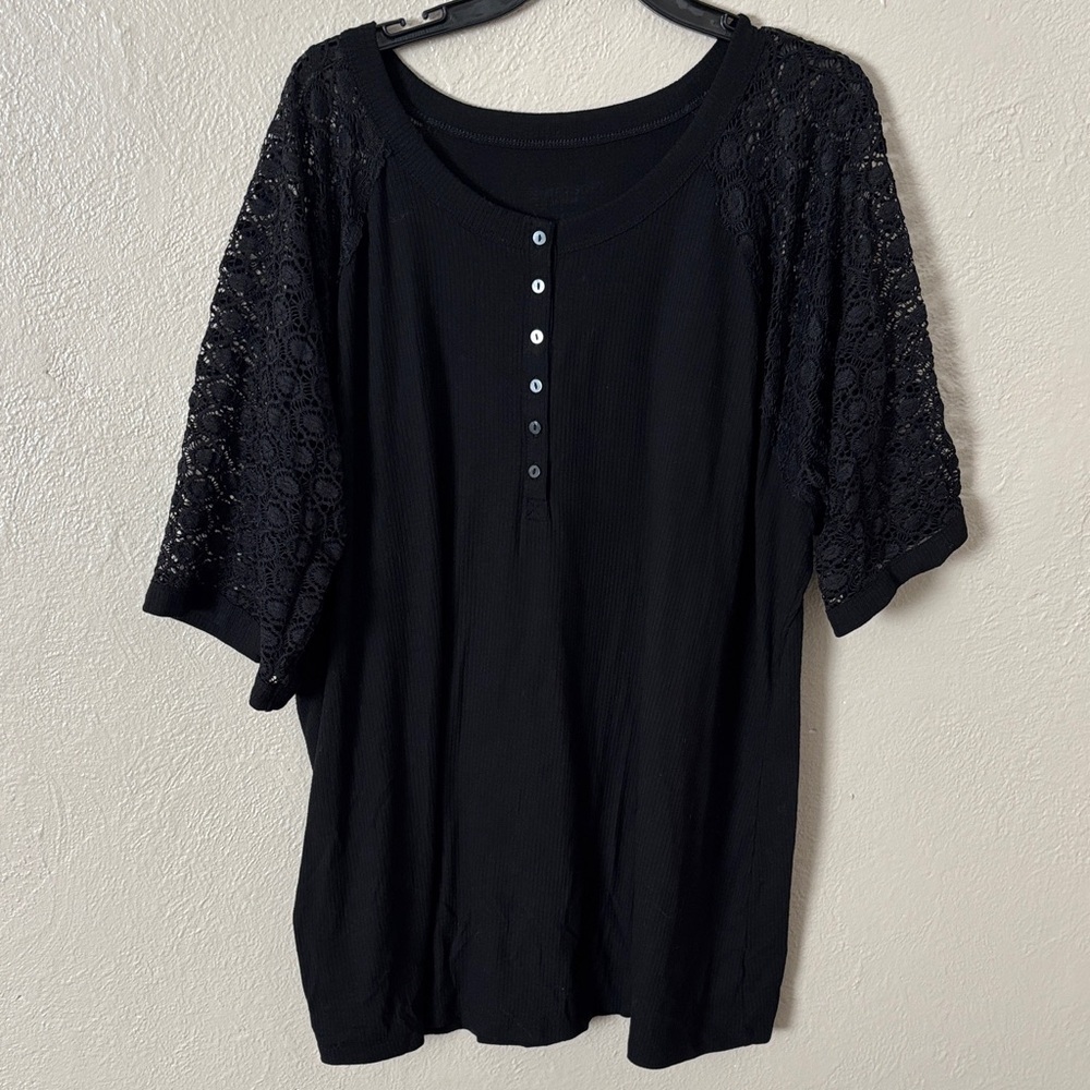 Torrid Fitted Super Soft Rib Lace Inset Raglan Henley Women’s Plus Size 5X (28)